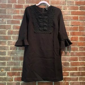 Black Ann Taylor Embroidered Long Sleeve Dress 4P